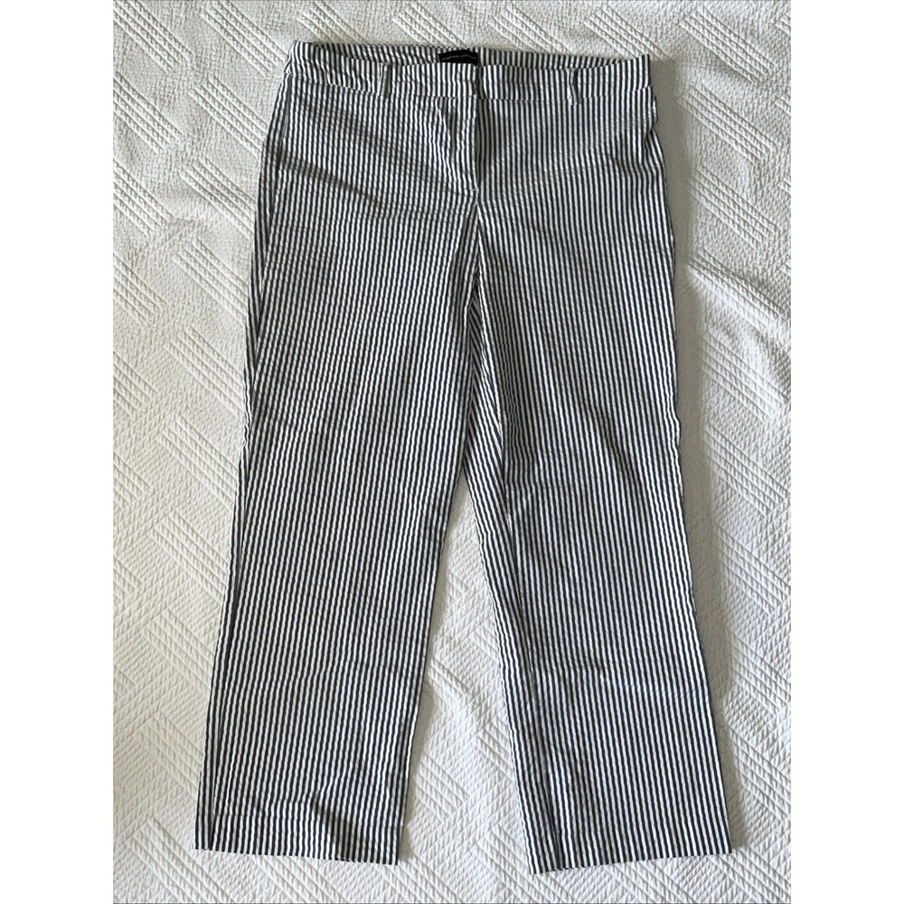 Adrienne Vittadini Women's Seersucker Crop Pants 14 White Grey Nautical Preppy